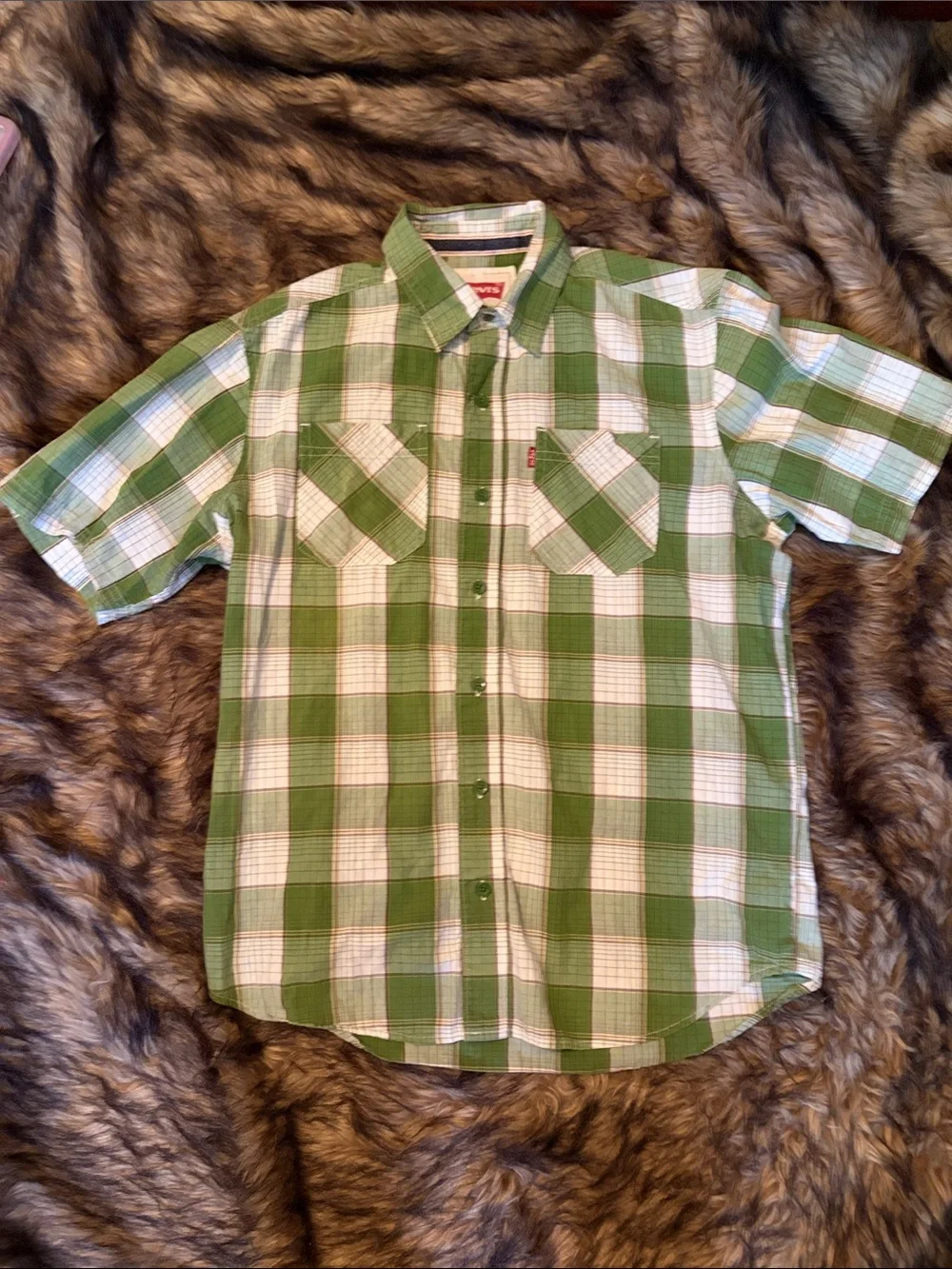 Men's  Levi  Strauss And CO Green/White Plaid   button up   Shirt  Small🍒